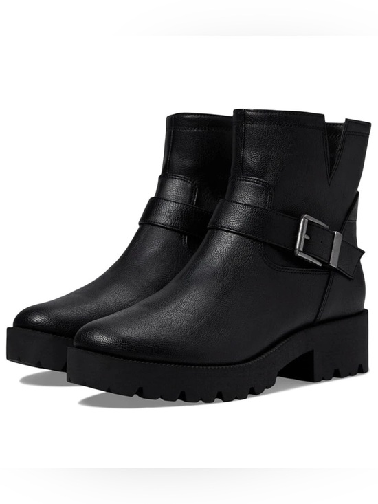 Zodiac Shoes - ZODIAC Black Buckle Ankle Moto Boots  Stacked Heel Rubber Sole Shoes Size 11 NEW